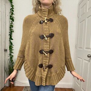 Michael Kors Oversized Poncho Sweater Toggle and Zipper Size XS Tan